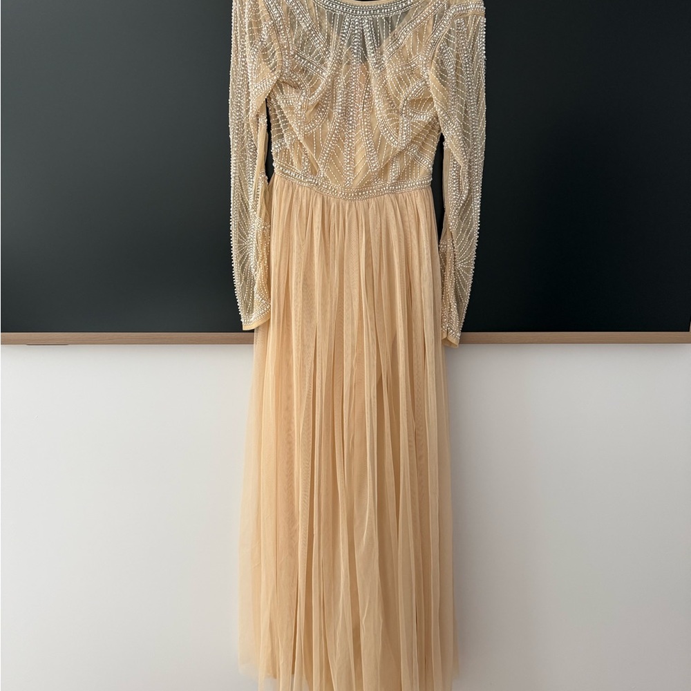 ASOS Cream Embellished Long Sleeve Dress